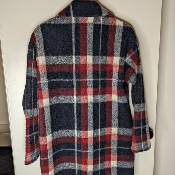 Tahari Wool Blend Button Down Oversized Plaid Jacket Coat Shacket Size Small - Picture 2 of 8
